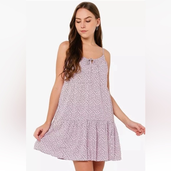 Old Navy Women XL Tiered Purple Floral-Print Mini Cami Swing Dress Ditzy 90s Y2K - Picture 1 of 12